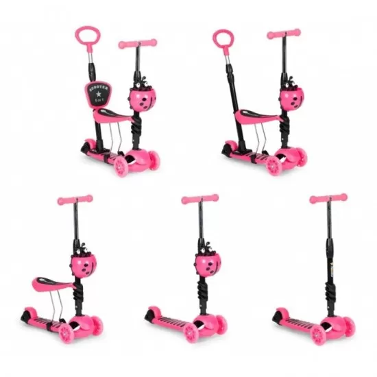 Trotineta 5 in 1 cu sezut si 3 roti cu LED Ecotoys YM-SW-6 - Roz Trotineta 5 in 1 cu sezut si 3 roti cu LED Ecotoys YM-SW-6 - Roz