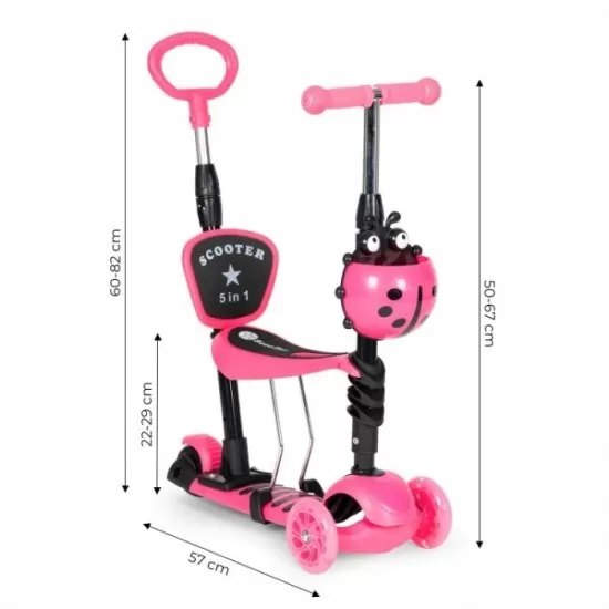 Trotineta 5 in 1 cu sezut si 3 roti cu LED Ecotoys YM-SW-6 - Roz Trotineta 5 in 1 cu sezut si 3 roti cu LED Ecotoys YM-SW-6 - Roz