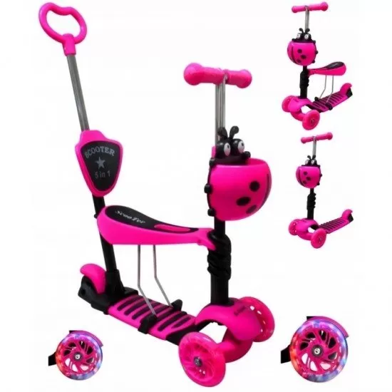 Trotineta 5 in 1, roti cu LED, platforma antiderapanta JR R-Sport - Roz Trotineta 5 in 1, roti cu LED, platforma antiderapanta JR R-Sport - Roz