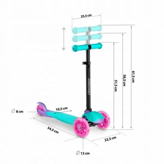 Trotineta cu roti cu LED Ricokids Loco 765104 - Turcoaz cu roz