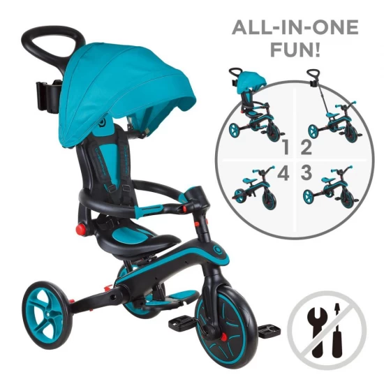 Tricicleta Globber Explorer 4 in 1 pliabila, culoare turquoise