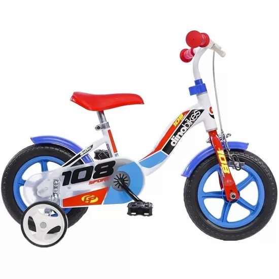 Bicicleta copii Dino Bikes 10 inch 108 Sport alb si albastru cu frana Bicicleta copii Dino Bikes 10 inch 108 Sport alb si albastru cu frana