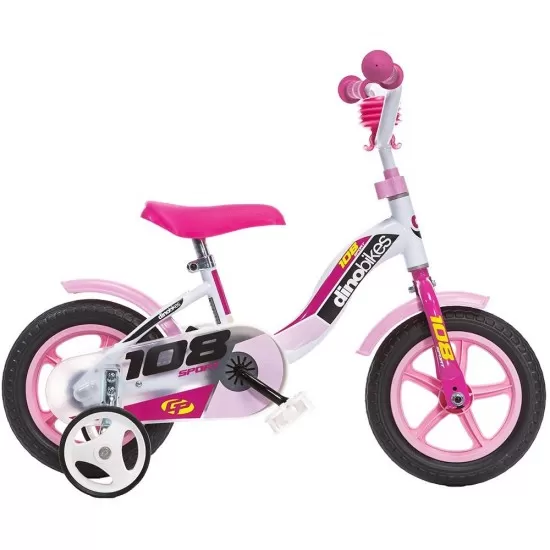 Bicicleta copii Dino Bikes 10 inch 108 Sport alb si roz Bicicleta copii Dino Bikes 10 inch 108 Sport alb si roz