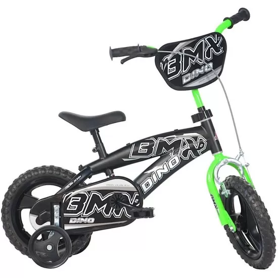 Bicicleta copii Dino Bikes 12 inch BMX negru si verde Bicicleta copii Dino Bikes 12 inch BMX negru si verde