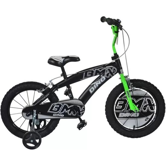 Bicicleta copii Dino Bikes 16 inch BMX negru si verde Bicicleta copii Dino Bikes 16 inch BMX negru si verde