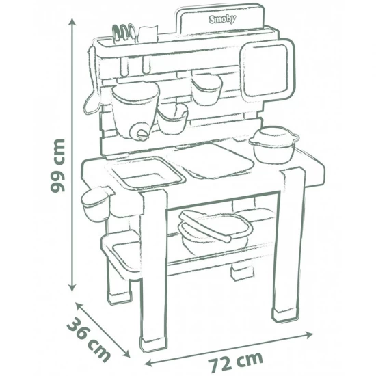 Bucatarie pentru copii Smoby Mud Kitchen cu 15 accesorii Bucatarie pentru copii Smoby Mud Kitchen cu 15 accesorii