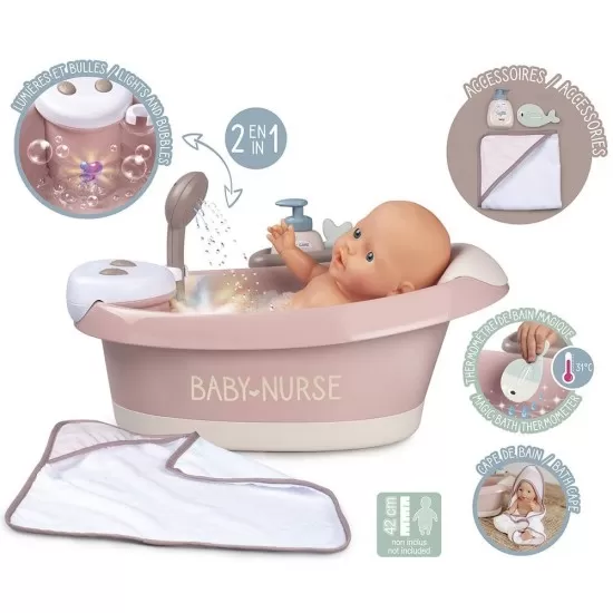 Cadita pentru papusa Smoby Baby Nurse Baleno Bath roz cu accesorii Cadita pentru papusa Smoby Baby Nurse Baleno Bath roz cu accesorii