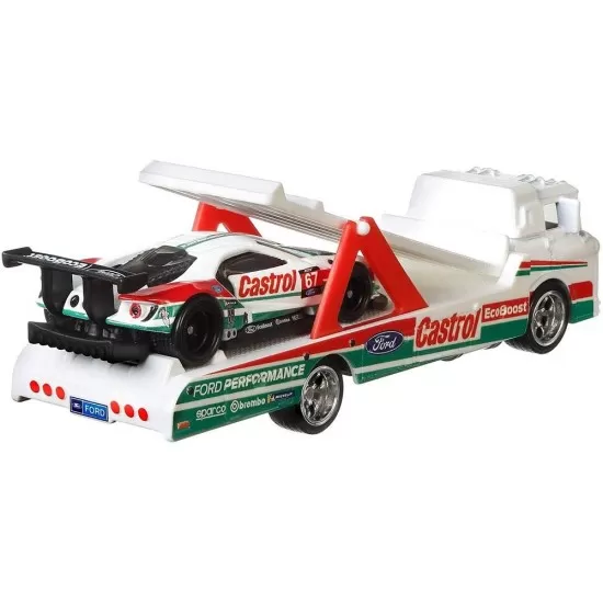 Camion Hot Wheels cu masina Ford GT Race Camion Hot Wheels cu masina Ford GT Race