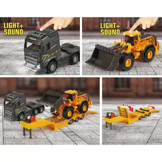 Camion Majorette Volvo cu remorca si buldozer