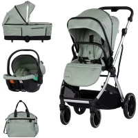 Carucior copii 3 in 1 cu landou, scaun auto, geanta mamici Chipolino Aurora Matcha