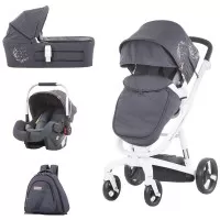 Carucior Chipolino Electra 3 in 1 Silver cu cadru alb