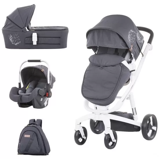 Carucior Chipolino Electra 3 in 1 Silver cu cadru alb Carucior Chipolino Electra 3 in 1 Silver cu cadru alb