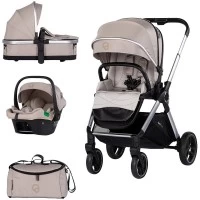 Carucior copii 3 in 1 cu landou, scaun auto, geanta mamici Chipolino Euphoria Latte