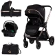 Carucior copii 3 in 1 cu landou, scaun auto, geanta mamici Chipolino Euphoria Noir