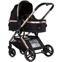 Carucior copii 3 in 1 cu landou, scaun auto, geanta mamici Chipolino Euphoria Noir