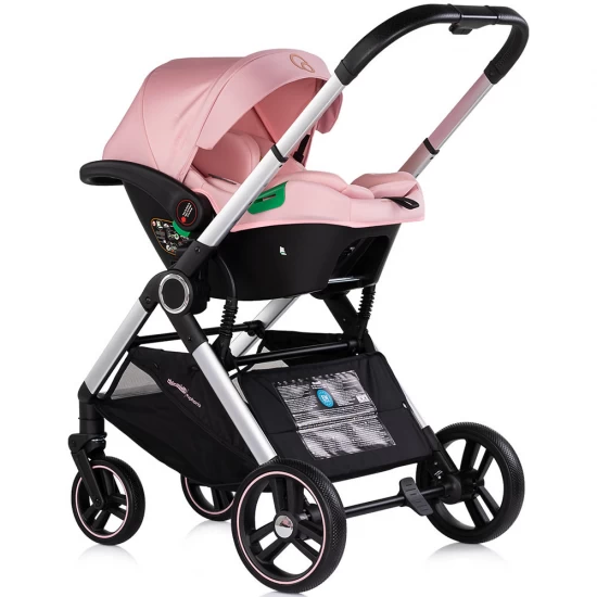 Carucior copii 3 in 1 cu landou, scaun auto, geanta mamici Chipolino Euphoria Powder Pink