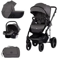 Carucior copii 3 in 1 cu landou, scaun auto, geanta mamici Chipolino Imperium Charcoal