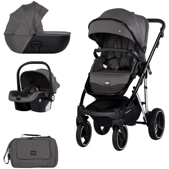 Carucior copii 3 in 1 cu landou, scaun auto, geanta mamici Chipolino Imperium Charcoal