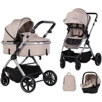 Carucior copii 3 in 1 cu landou transformabil in carucior sport si geanta mamici Chipolino Pearl Latte