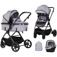Carucior copii 3 in 1 cu landou transformabil in carucior sport si geanta mamici Chipolino Pearl Platinum