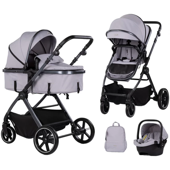 Carucior copii 3 in 1 cu landou transformabil in carucior sport si geanta mamici Chipolino Pearl Platinum