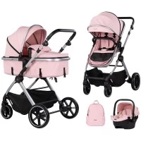 Carucior copii 3 in 1 cu landou transformabil in carucior sport si geanta mamici Chipolino Pearl Powder Pink
