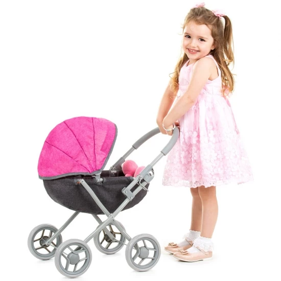 Carucior pentru papusi Chipolino Daisy grey pink linen Carucior pentru papusi Chipolino Daisy grey pink linen