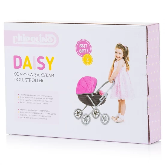 Carucior pentru papusi Chipolino Daisy grey pink linen Carucior pentru papusi Chipolino Daisy grey pink linen