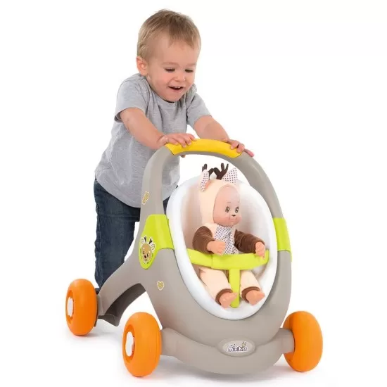 Carucior pentru papusi Smoby Minikiss 3 in 1 Gri