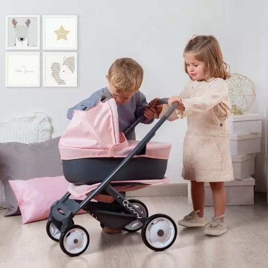 Carucior pentru papusi Smoby Quinny Combi 3 in 1 pink Carucior pentru papusi Smoby Quinny Combi 3 in 1 pink