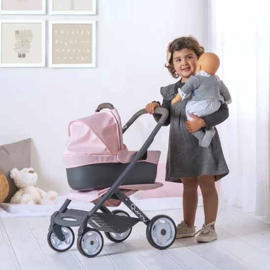 Carucior pentru papusi Smoby Quinny Combi 3 in 1 pink Carucior pentru papusi Smoby Quinny Combi 3 in 1 pink