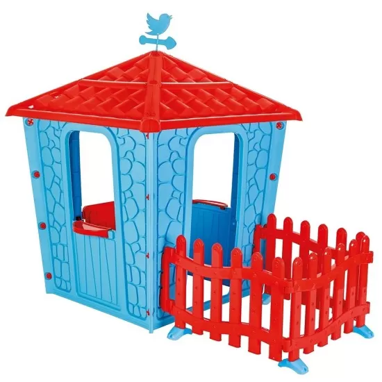 Casuta cu gard pentru copii Pilsan Stone House with Fence Blue