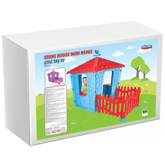 Casuta cu gard pentru copii Pilsan Stone House with Fence Blue