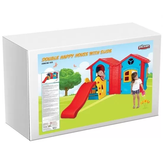 Casuta cu tobogan pentru copii Pilsan Double Happy House Blue Casuta cu tobogan pentru copii Pilsan Double Happy House Blue