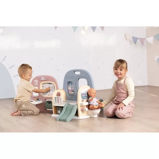 Centru de ingrijire pentru papusi Smoby Baby Care Childcare Center albastru roz cu accesorii Centru de ingrijire pentru papusi Smoby Baby Care Childcare Center albastru roz cu accesorii