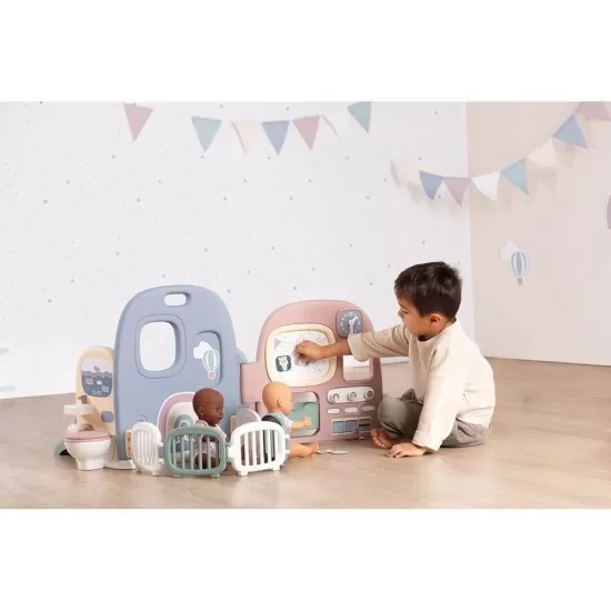 Centru de ingrijire pentru papusi Smoby Baby Care Childcare Center albastru roz cu accesorii Centru de ingrijire pentru papusi Smoby Baby Care Childcare Center albastru roz cu accesorii