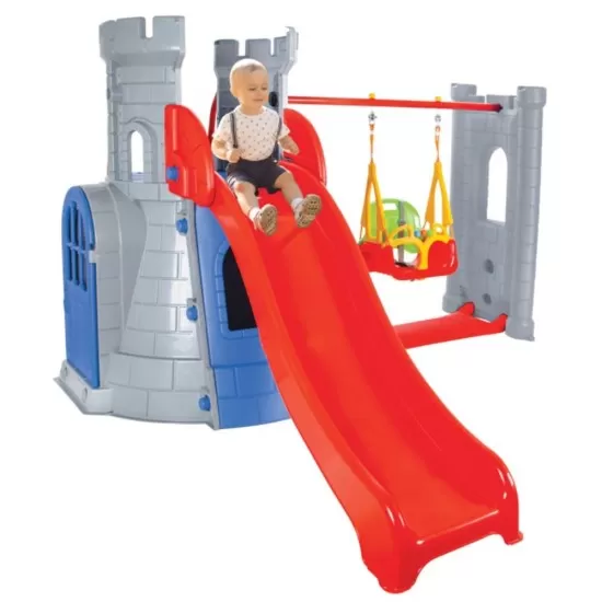 Centru de joaca Pilsan Castle Slide and Swing Set Grey Centru de joaca Pilsan Castle Slide and Swing Set Grey