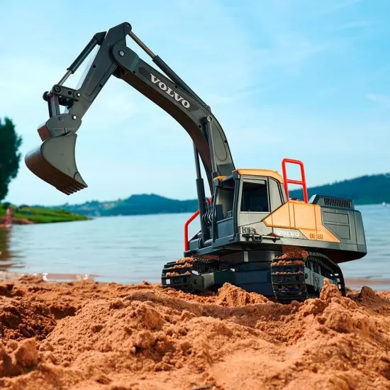 Excavator Dickie Toys Volvo Mining Excavator 60 cm cu telecomanda, lumini si sunete gri Excavator Dickie Toys Volvo Mining Excavator 60 cm cu telecomanda, lumini si sunete gri