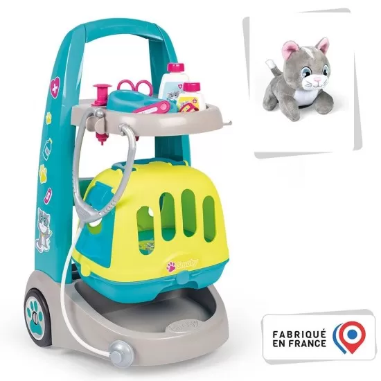 Set de joaca veterinar cu carucior si pisica Smoby Set de joaca veterinar cu carucior si pisica Smoby