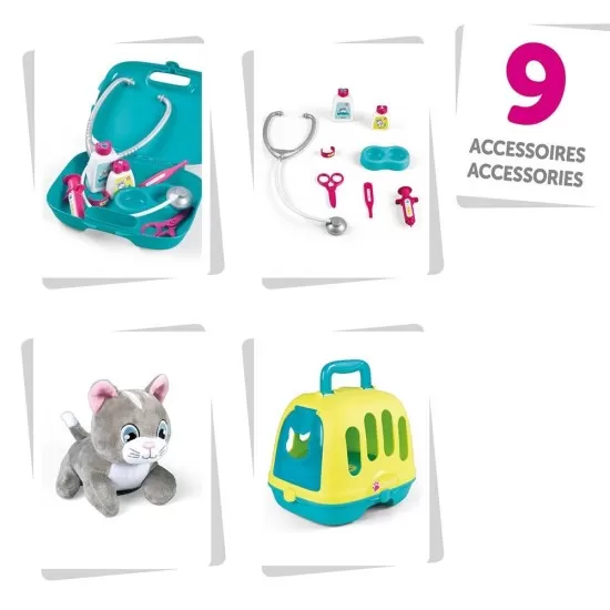 Set de joaca veterinar cu carucior si pisica Smoby Set de joaca veterinar cu carucior si pisica Smoby