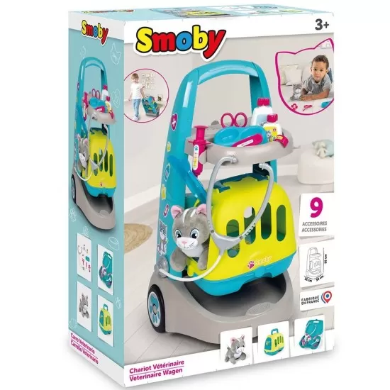 Set de joaca veterinar cu carucior si pisica Smoby Set de joaca veterinar cu carucior si pisica Smoby