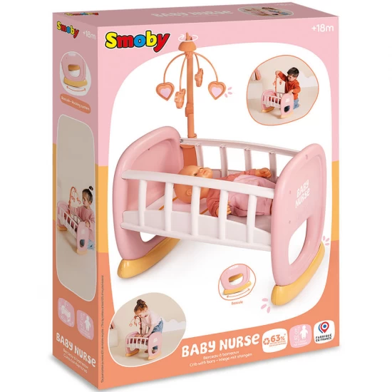 Leagan pentru papusa Smoby Baby Nurse Baby's Cot cu carusel