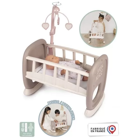 Leagan pentru papusa Smoby Baby Nurse maro cu carusel Leagan pentru papusa Smoby Baby Nurse maro cu carusel