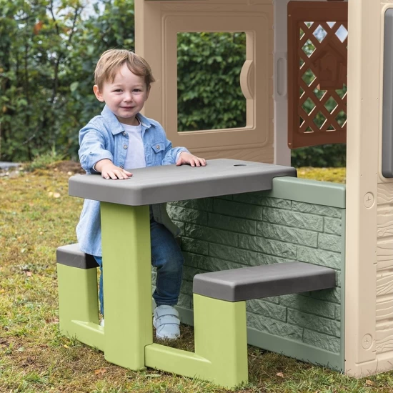 Masa de picnic cu doua banci Smoby Life pentru casuta verde