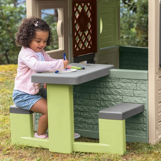 Masa de picnic cu doua banci Smoby Life pentru casuta verde