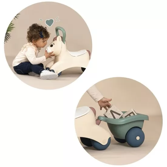 Masinuta de impins Smoby Pony cu remorca
