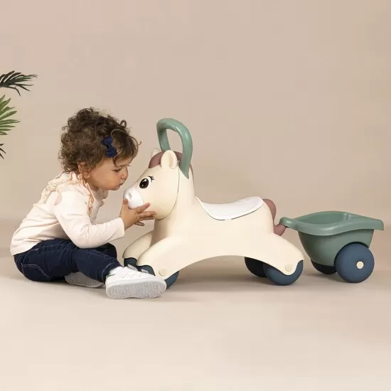 Masinuta de impins Smoby Pony cu remorca