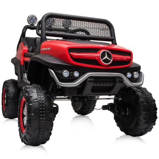 Masinuta electrica Chipolino OffRoad Mercedes Unimog cu telecomanda, scaun din piele, roti EVA, deschidere usi, rosu