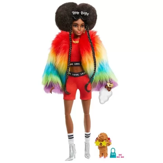 Papusa Barbie Extra Style Curcubeu GVR04 cu figurina si accesorii Papusa Barbie Extra Style Curcubeu GVR04 cu figurina si accesorii