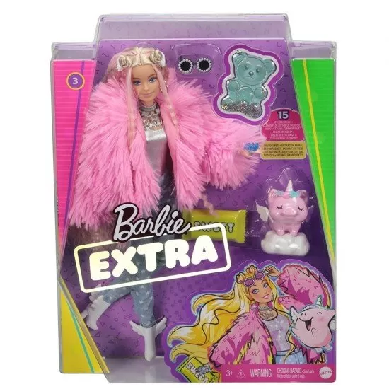 Papusa Barbie Extra Style Fluffy Pinky GRN28 cu figurina si accesorii Papusa Barbie Extra Style Fluffy Pinky GRN28 cu figurina si accesorii